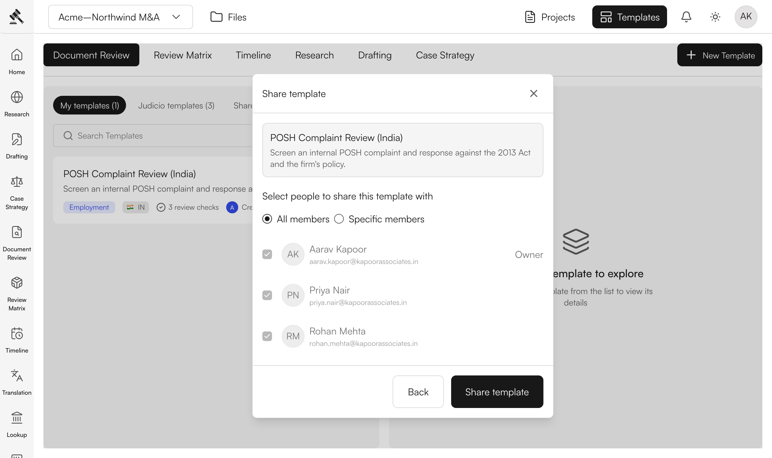 Judicio templates walkthrough